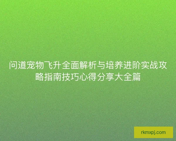 问道宠物飞升全面解析与培养进阶实战攻略指南技巧心得分享大全篇